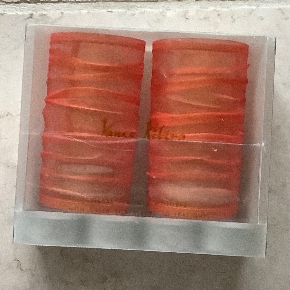 Glass Wrapped in Orange Red Silk Candle Votive